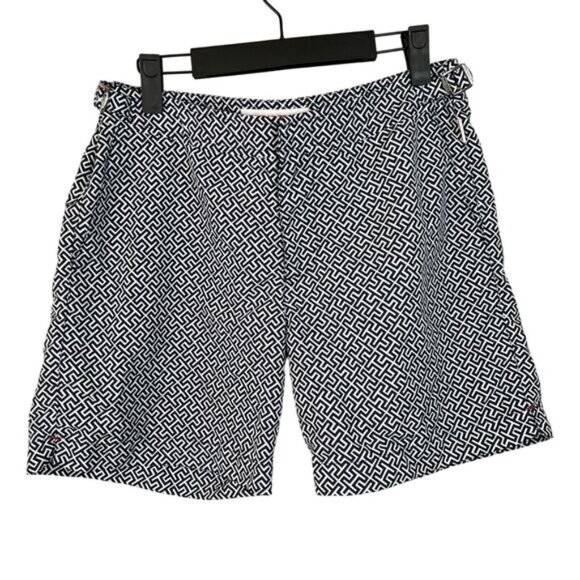 Orlebar Brown Bulldog Swim Shorts Size 32 Black & White Geometric Pattern